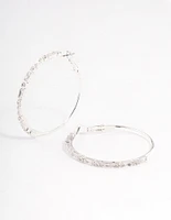 Silver Plated Round & Baguette Large Hoop Earrings