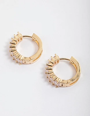 Gold Plated Cubic Zirconia Classic Baguette Hoop Earrings