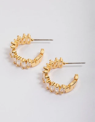 Gold Plated Organic Cubic Zirconia Baguette Hoop Earrings