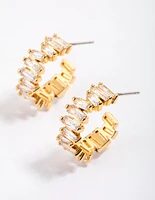 Gold Plated Organic Cubic Zirconia Baguette Hoop Earrings