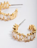 Gold Plated Organic Cubic Zirconia Baguette Hoop Earrings