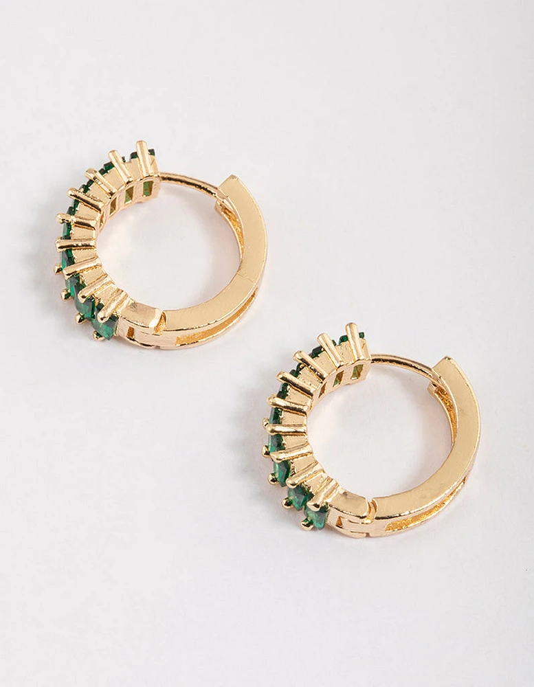 Gold Plated Cubic Zirconia Classic Baguette Hoop Earrings