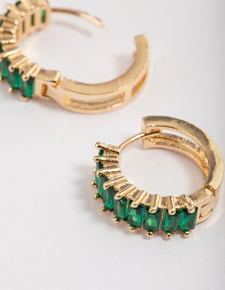 Gold Plated Cubic Zirconia Classic Baguette Hoop Earrings