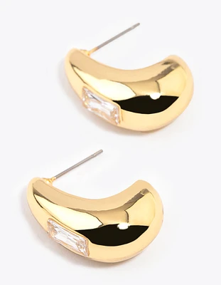Gold Plated Baguette Bold Wide Hoop Earrings