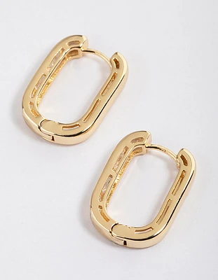 Gold Plated Oval Baguette Hoop Earrings
