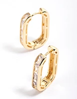 Gold Plated Oval Baguette Hoop Earrings