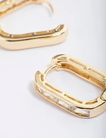 Gold Plated Oval Baguette Hoop Earrings