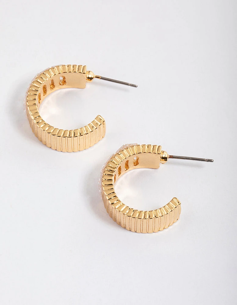 Gold Plated Cubic Zirconia Wide Baguette Hoop Earrings