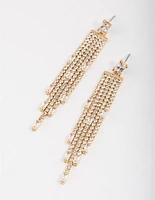 Gold Plated Cubic Zirconia Baguette Waterfall Drop Earrings