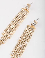 Gold Plated Cubic Zirconia Baguette Waterfall Drop Earrings