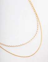 Gold Plated Cubic Zirconia Dainty Baguette Layered Necklace