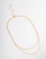 Gold Plated Cubic Zirconia Dainty Baguette Layered Necklace