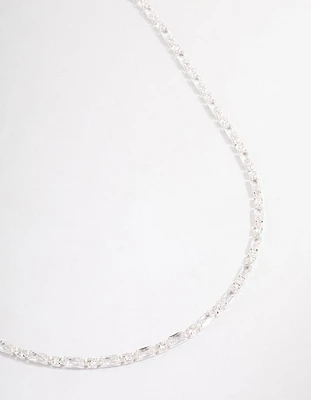 Silver Plated Cubic Zirconia Round & Baguette Tennis Necklace