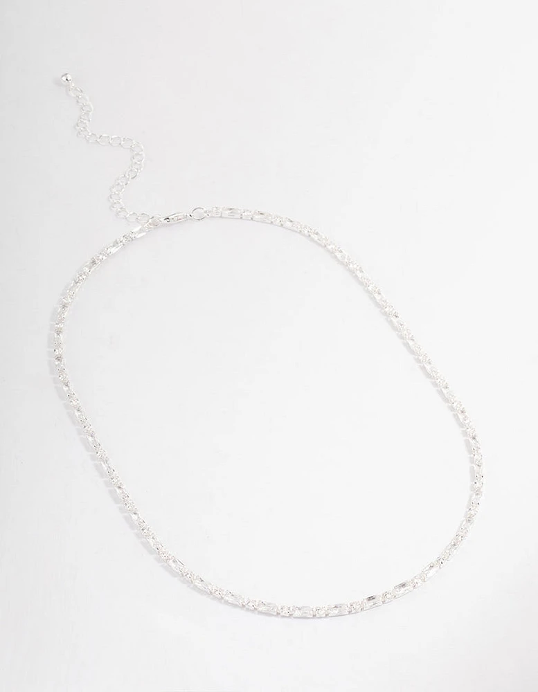 Silver Plated Cubic Zirconia Round & Baguette Tennis Necklace