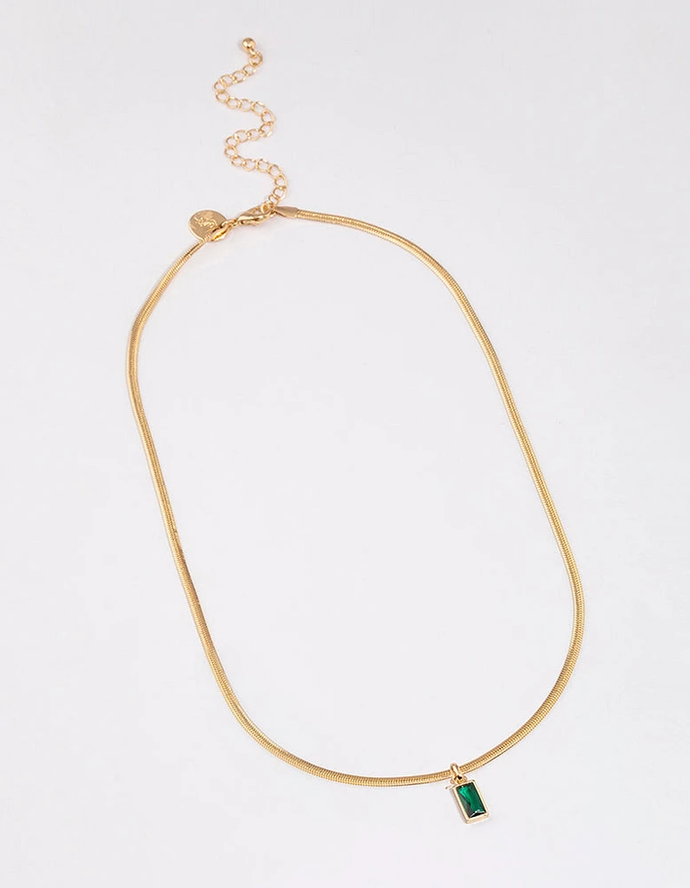 Gold Plated Classic Cubic Zirconia Baguette Necklace