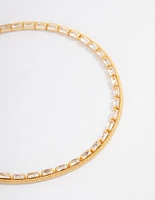 Gold Plated Cubic Zirconia Dainty Baguette Layered Tennis Bracelet