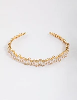 Gold Plated Cubic Zirconia Organic Baguette Cuff Bangle