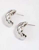 Rhodium Croissant Mini Hoop Earrings