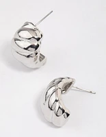 Rhodium Croissant Mini Hoop Earrings