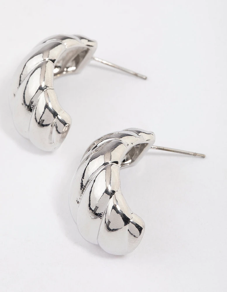 Rhodium Croissant Mini Hoop Earrings