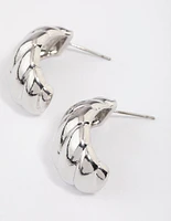 Rhodium Croissant Mini Hoop Earrings