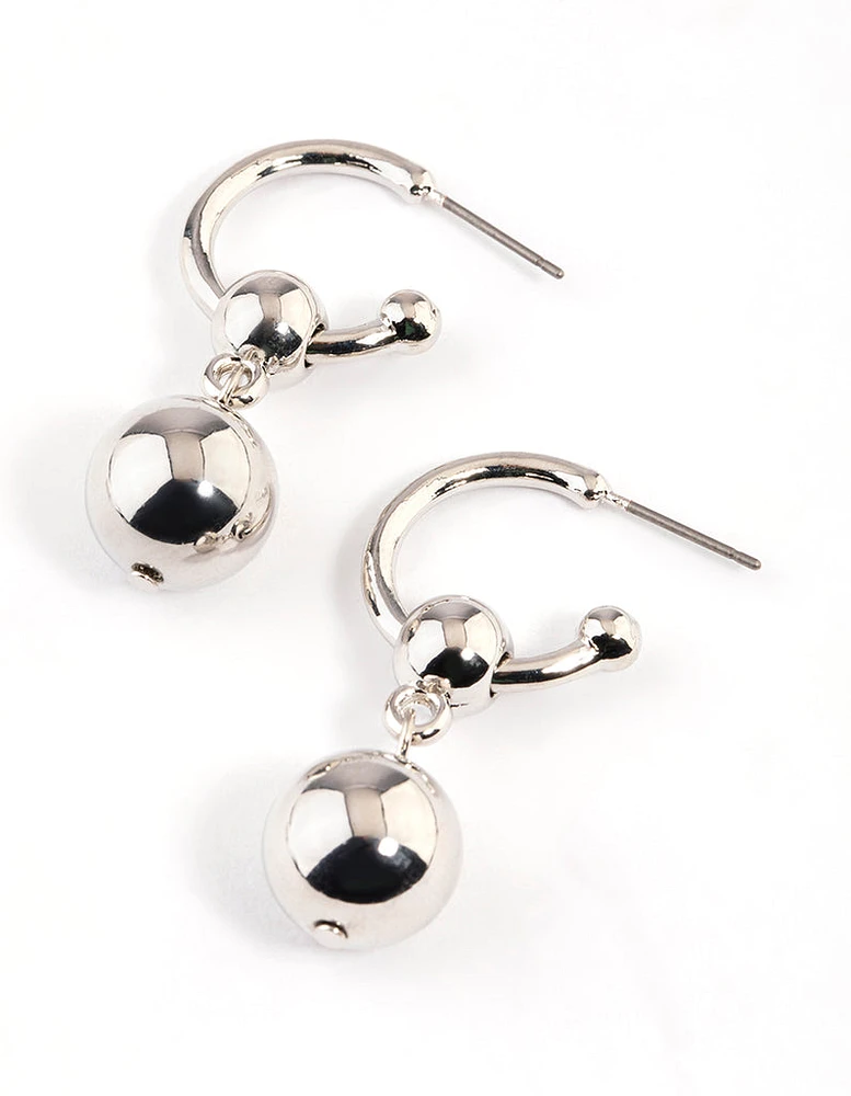 Silver Orb Drop Hoop Earrings