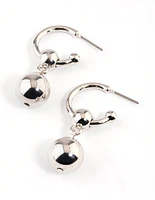 Rhodium Orb Drop Hoop Earrings