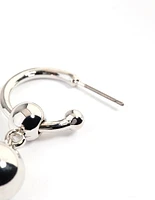 Rhodium Orb Drop Hoop Earrings