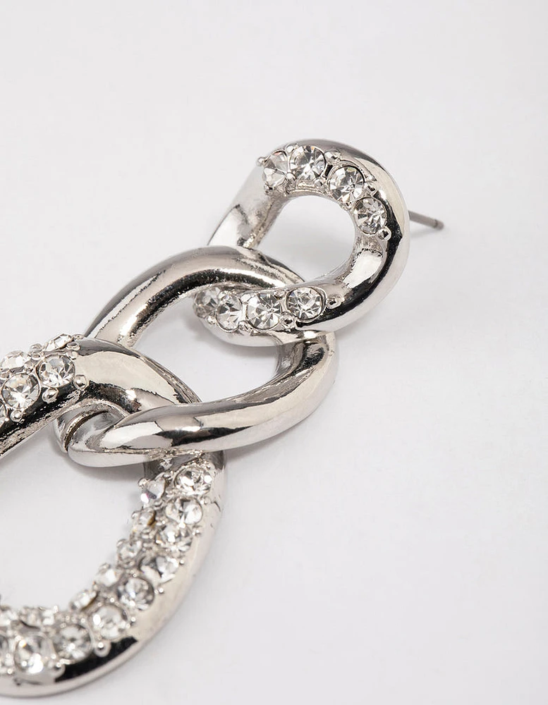 Rhodium Diamante Loop Link Drop Earrings