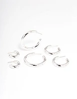 Silver Puffy Mixed Hoop Earrings Pack