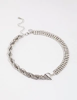 Rhodium Half Twisted Chain & Diamante Necklace