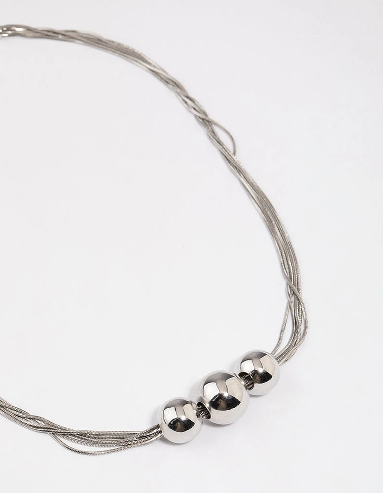 Rhodium Snake Chain Ball Necklace