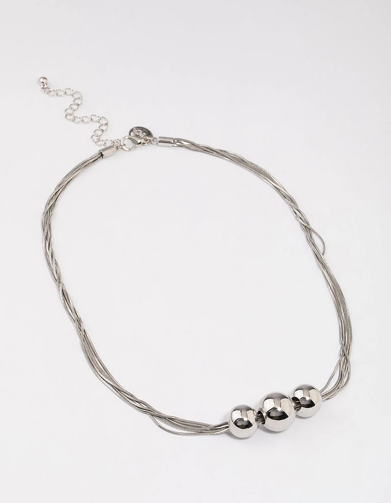 Rhodium Snake Chain Ball Necklace