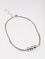 Rhodium Snake Chain Ball Necklace