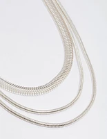 Silver Multi-Row Thick Snake Chain Necklace