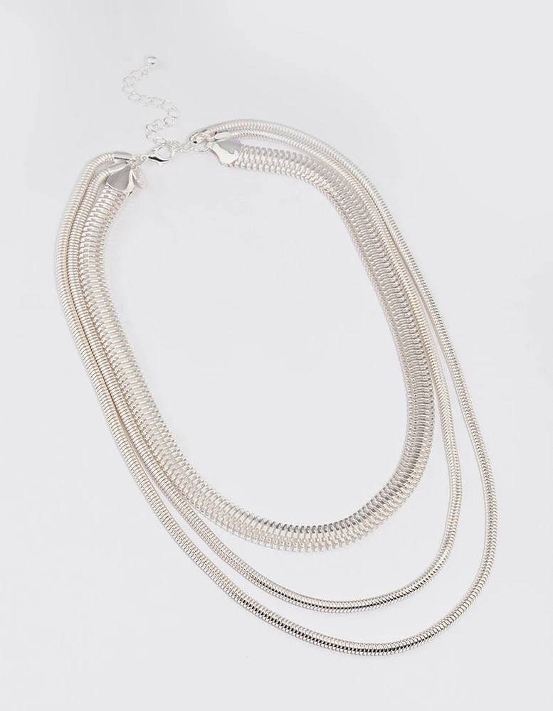 Silver Multi-Row Thick Snake Chain Necklace