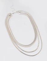 Silver Multi-Row Thick Snake Chain Necklace