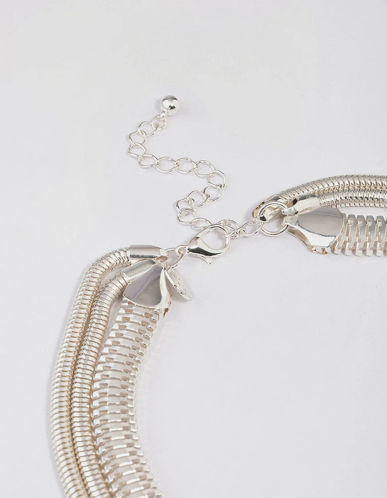 Silver Multi-Row Thick Snake Chain Necklace