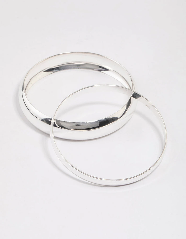 Silver Smooth Thick Bangle Pack