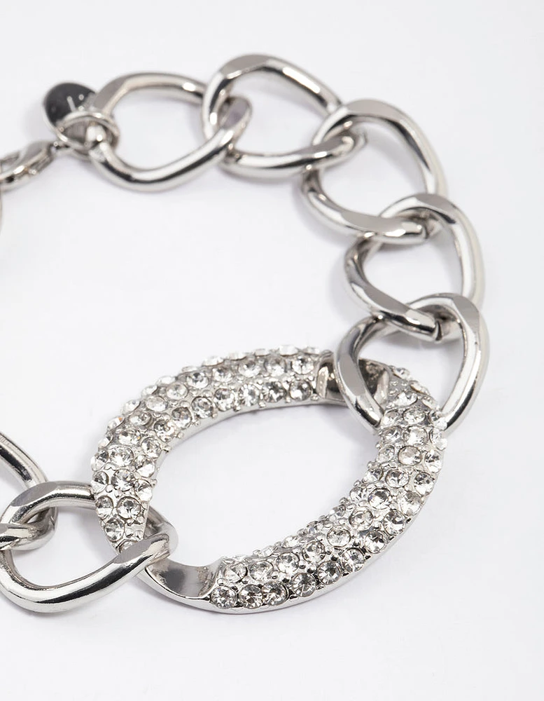 Rhodium Chain Loop Diamante Oval Bracelet