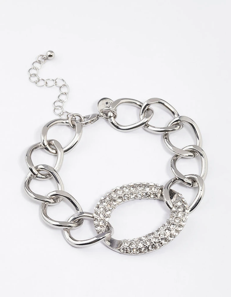 Rhodium Chain Loop Diamante Oval Bracelet