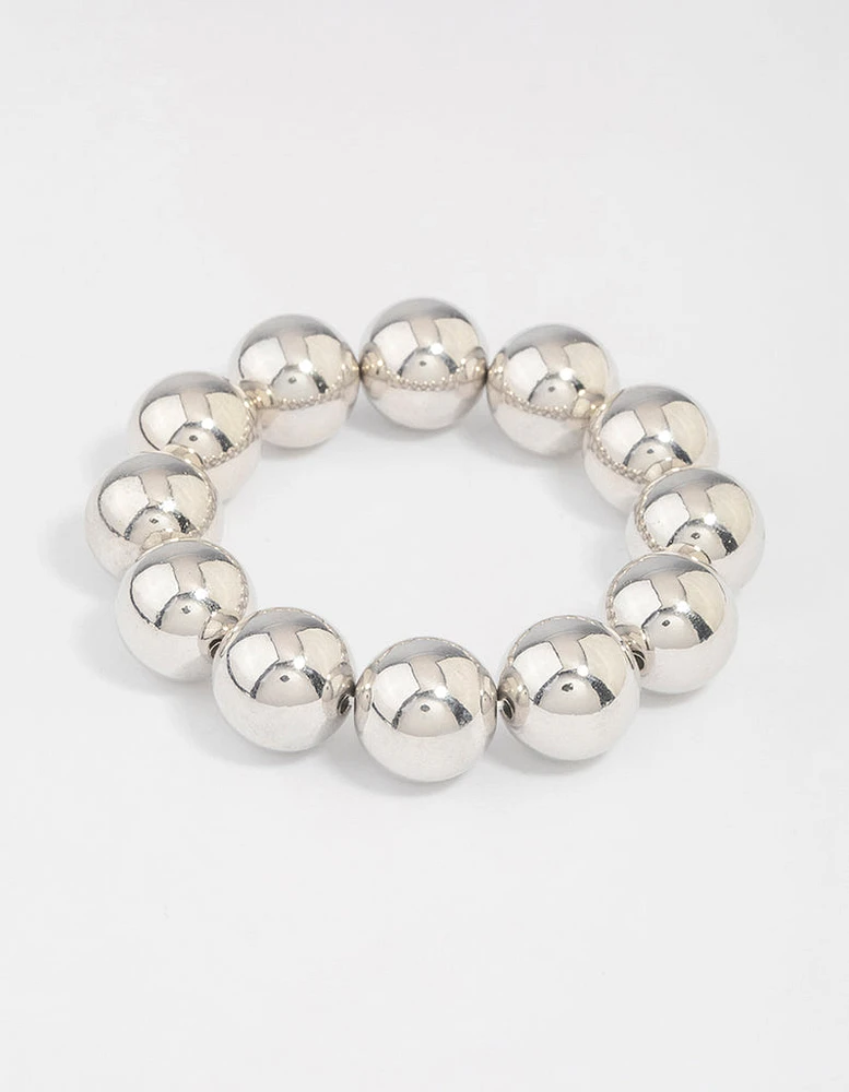 Rhodium Round Ball Stretch Bracelet