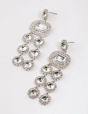 Rhodium Diamante Statement Layered Drop Earrings