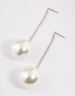 Silver Cup Chain Large Pearl Drop Earrings