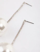 Rhodium Cupchain Large Pearl Drop Earrings