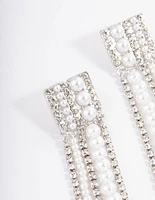 Rhodium Statement Long Mixed Drop Earrings