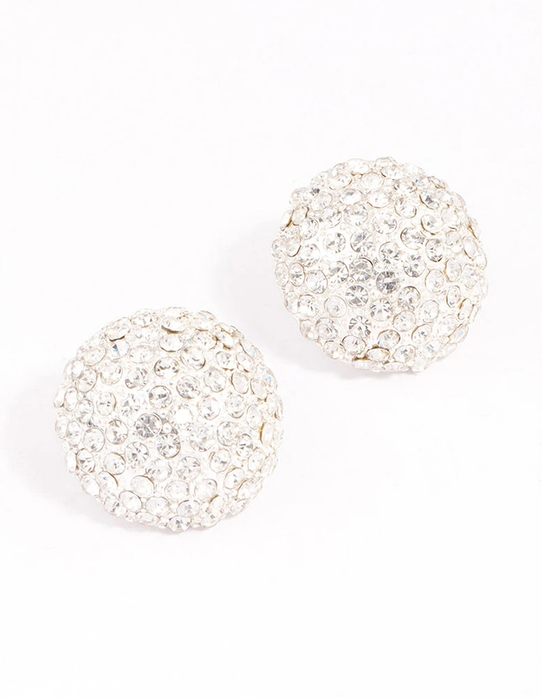 Silver Statement Diamante Dome Stud Earrings