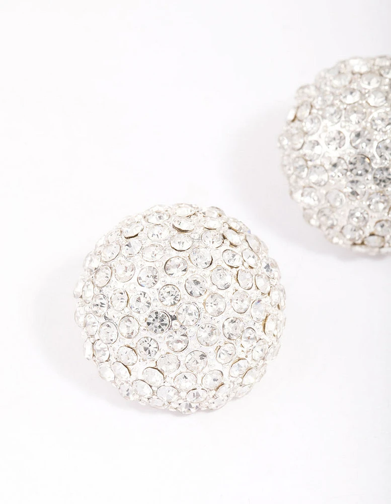 Silver Statement Diamante Dome Stud Earrings