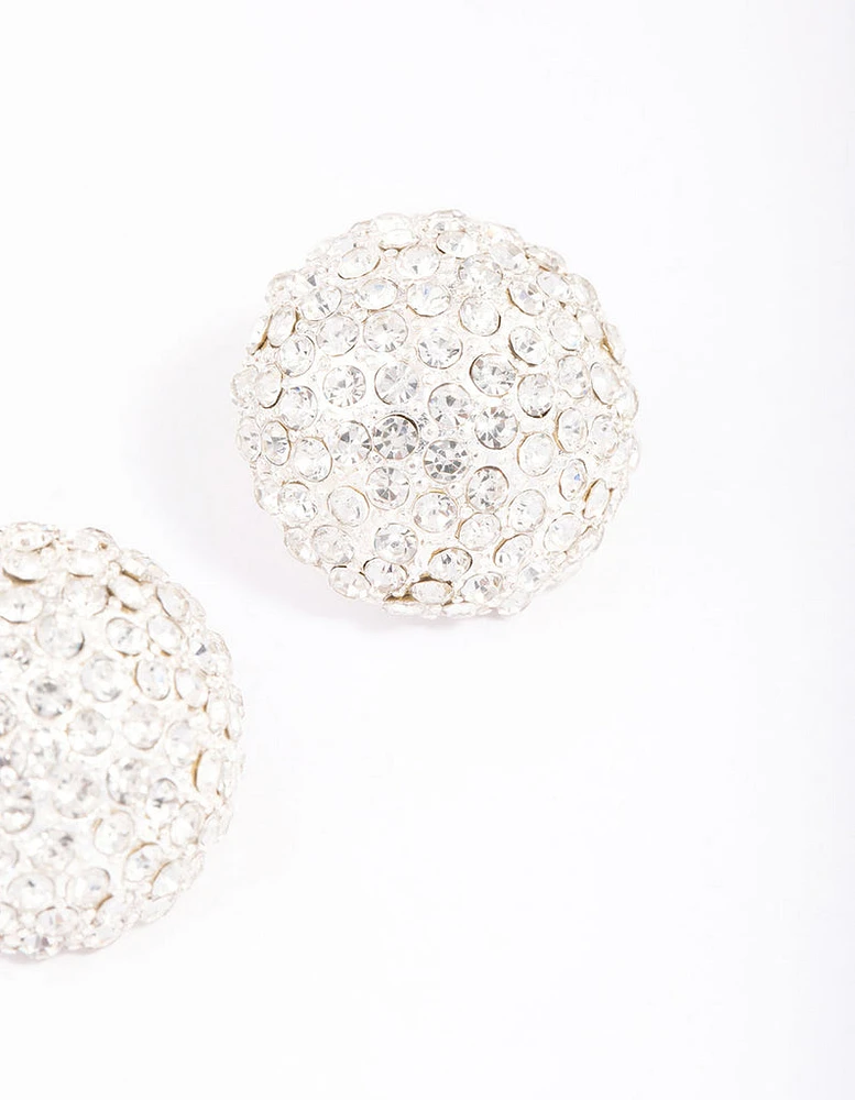 Silver Statement Diamante Dome Stud Earrings