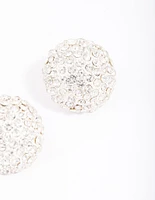 Silver Statement Diamante Dome Stud Earrings